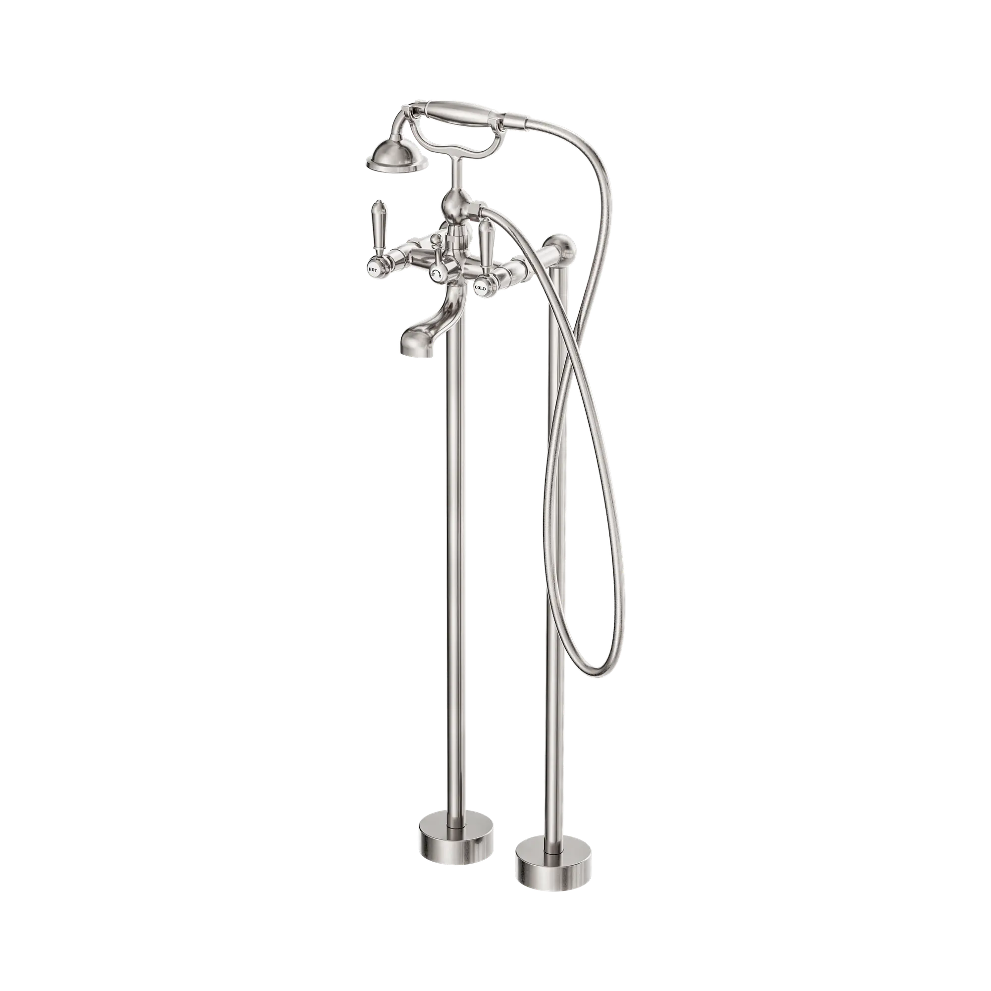 York Freestanding Bath Set With Metal Hand Shower Brushed Nickel
