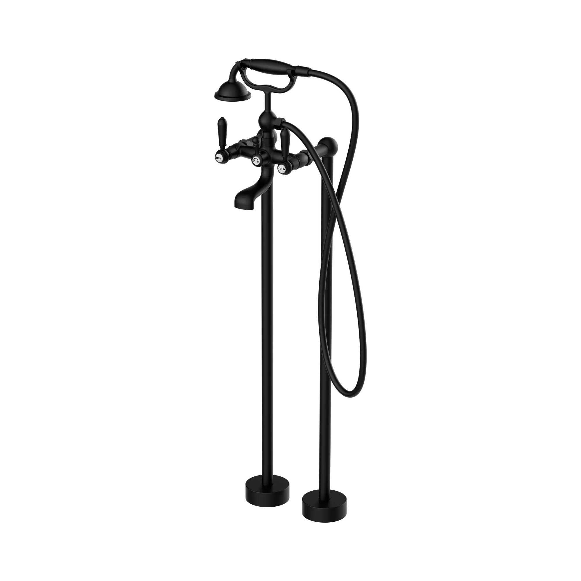 York Freestanding Bath Set With Metal Hand Shower Matte Black