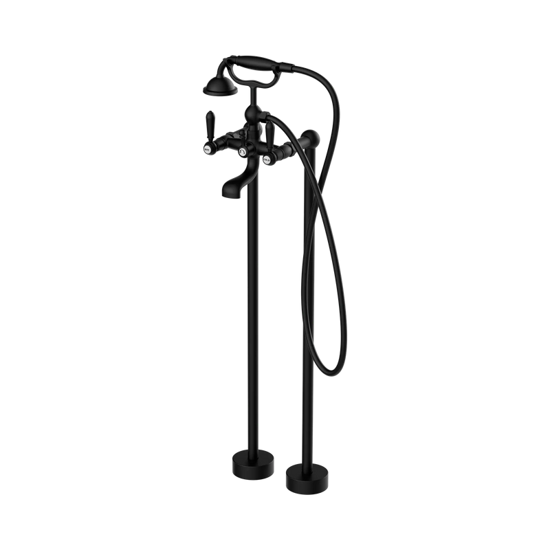 York Freestanding Bath Set With Metal Hand Shower Matte Black