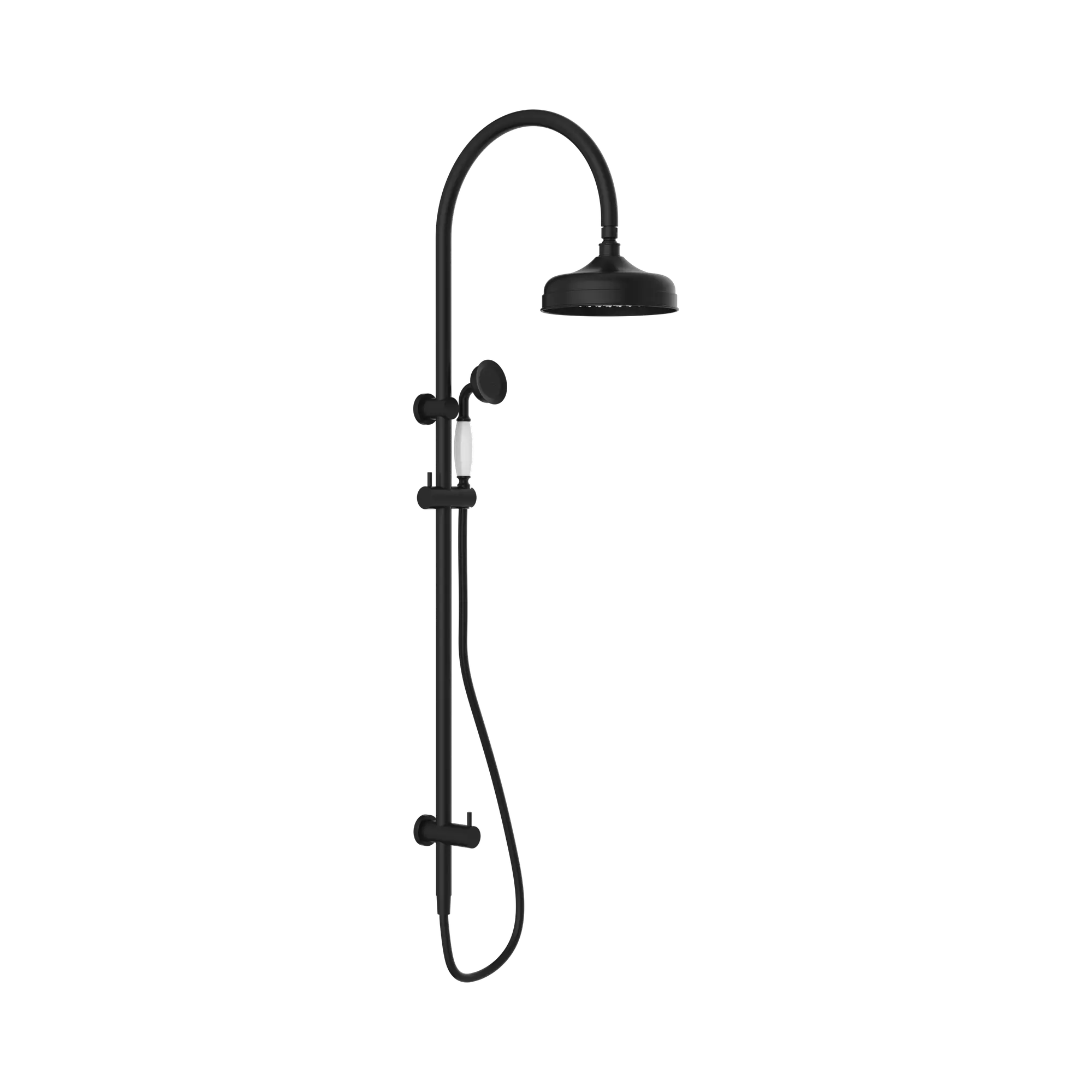 York Twin Shower With White Porcelain Hand Shower Matte Black