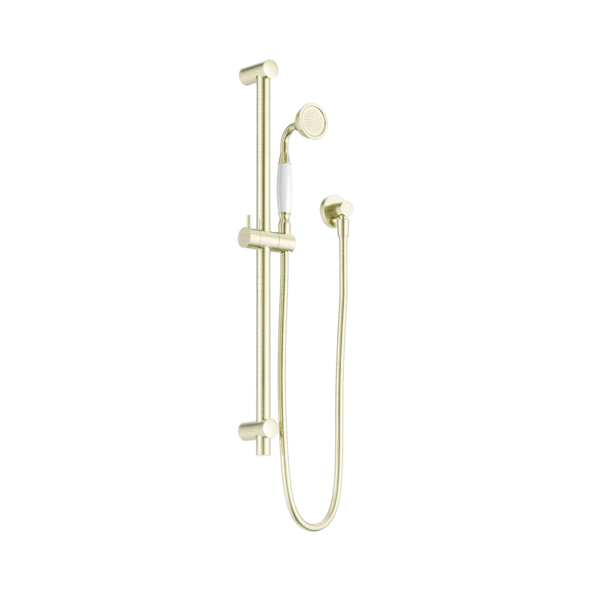 York Shower Rail With White Porcelain Hand Shower Aged Brass