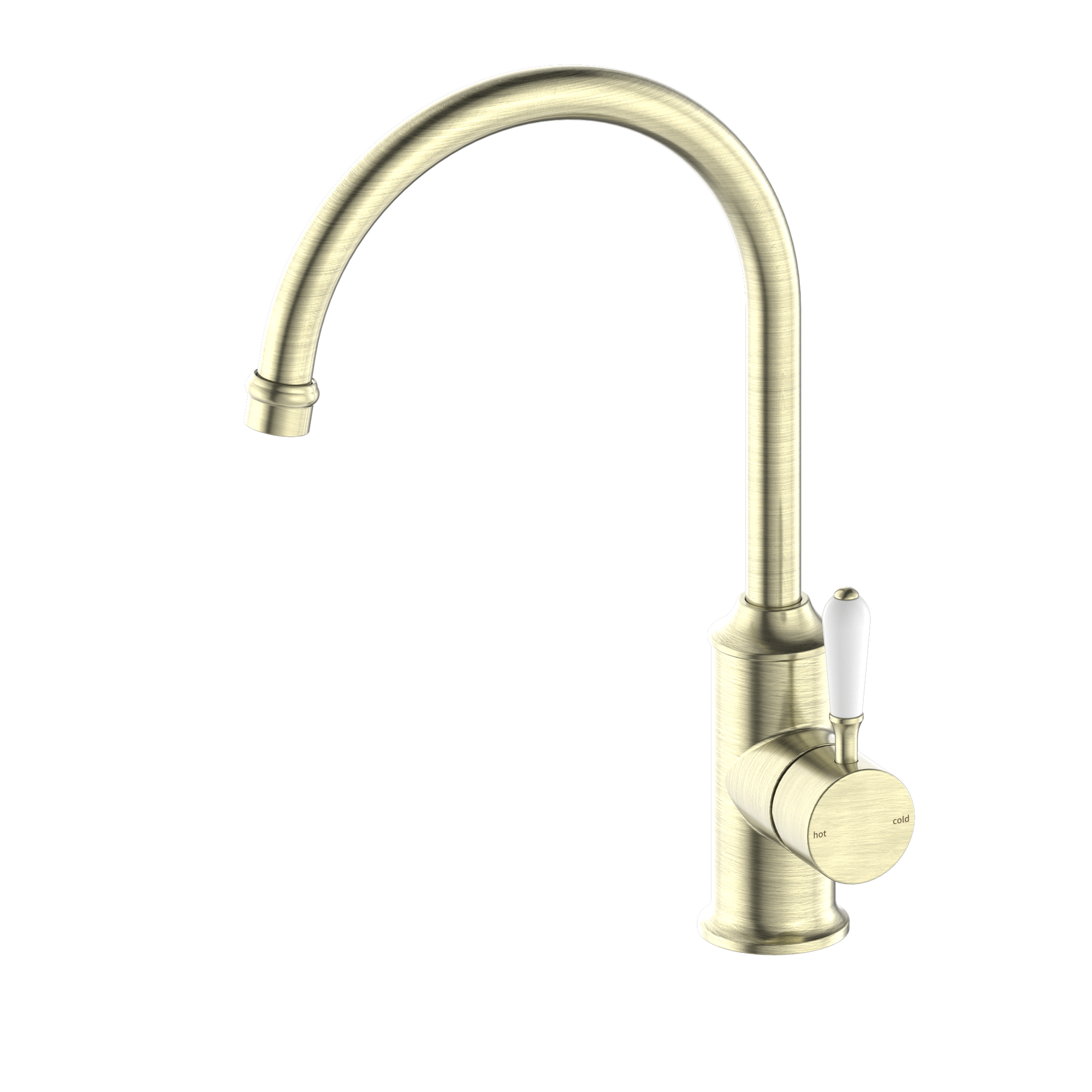 York Kitchen Mixer Gooseneck Spout With White Porcelain Lever Aged Brass