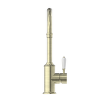 York Kitchen Mixer Gooseneck Spout With White Porcelain Lever Aged Brass