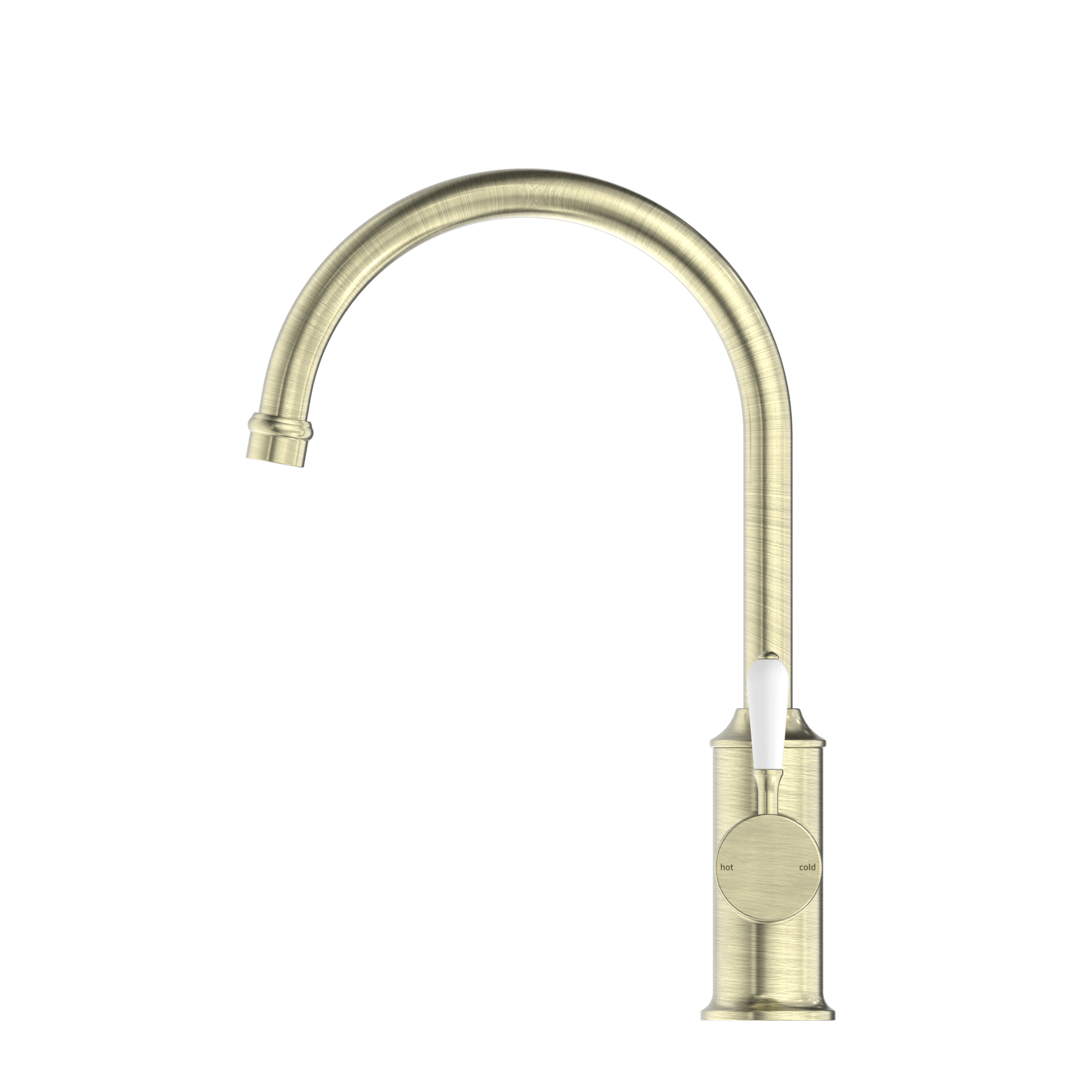 York Kitchen Mixer Gooseneck Spout With White Porcelain Lever Aged Brass