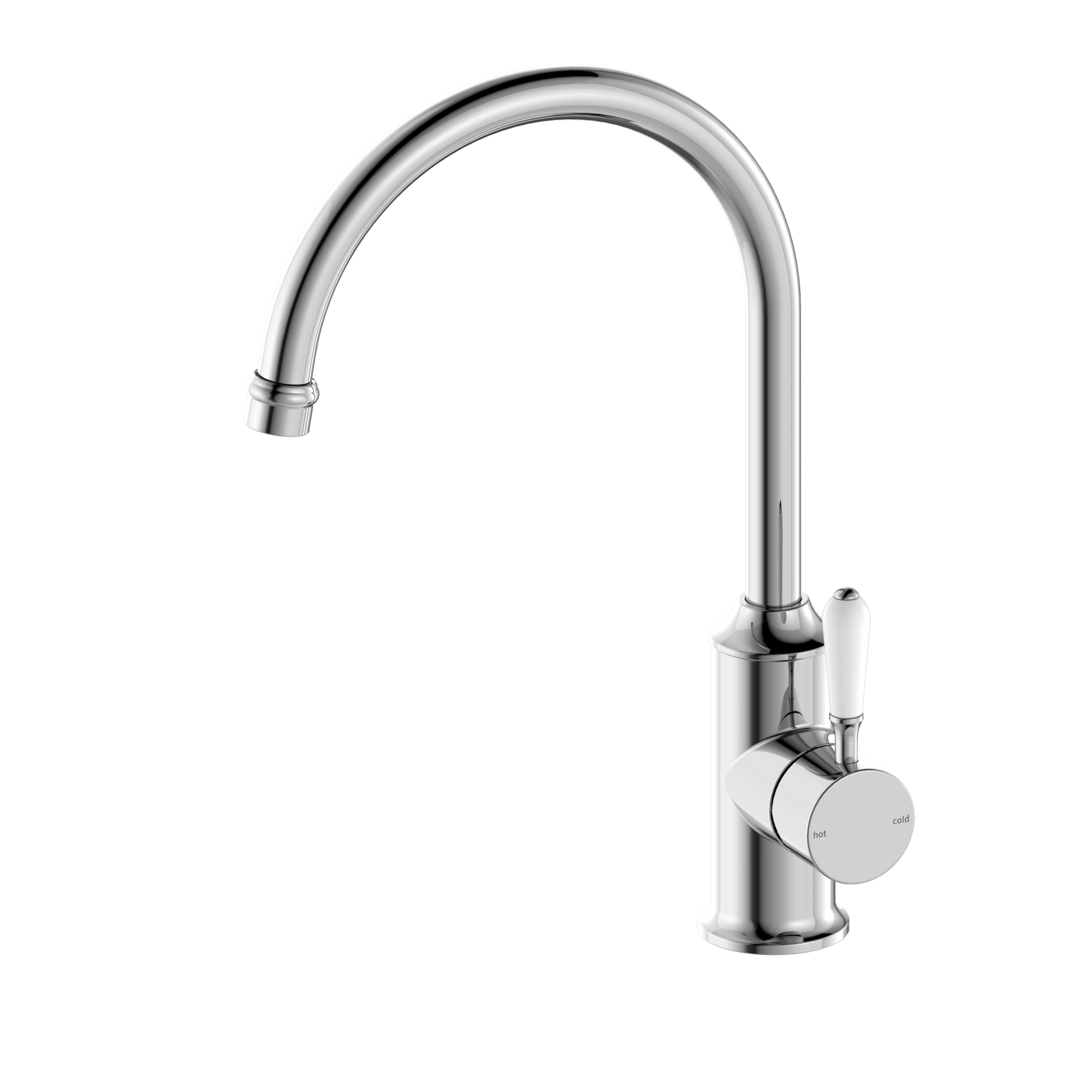 York Kitchen Mixer Gooseneck Spout With White Porcelain Lever Chrome