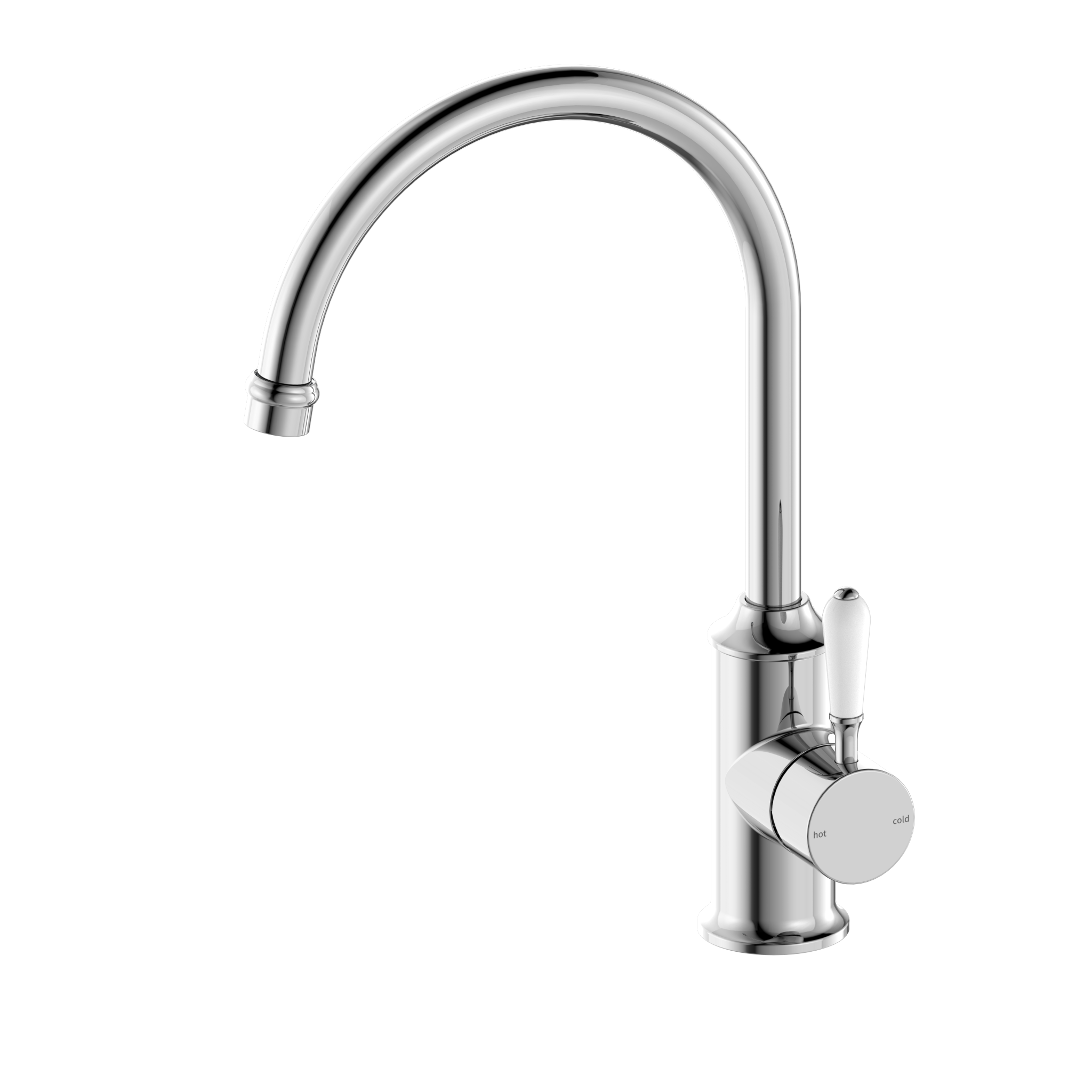 York Kitchen Mixer Gooseneck Spout With White Porcelain Lever Chrome