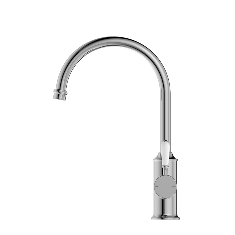 York Kitchen Mixer Gooseneck Spout With White Porcelain Lever Chrome