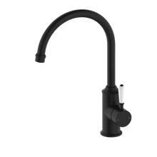 York Kitchen Mixer Gooseneck Spout With White Porcelain Lever Matte Black
