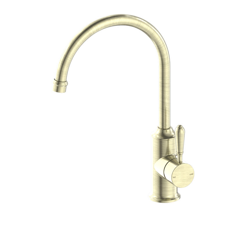 York Kitchen Mixer Gooseneck Spout With Metal Lever Aged Brass