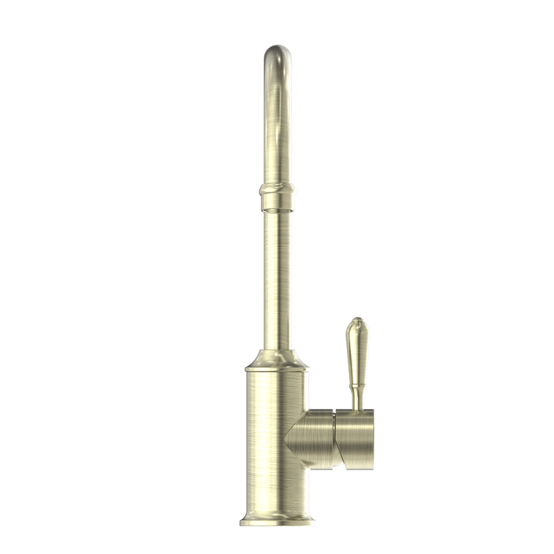York Kitchen Mixer Gooseneck Spout With Metal Lever Aged Brass