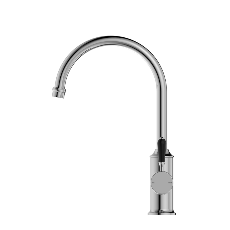 York Kitchen Mixer Gooseneck Spout With Black Porcelain Lever Chrome