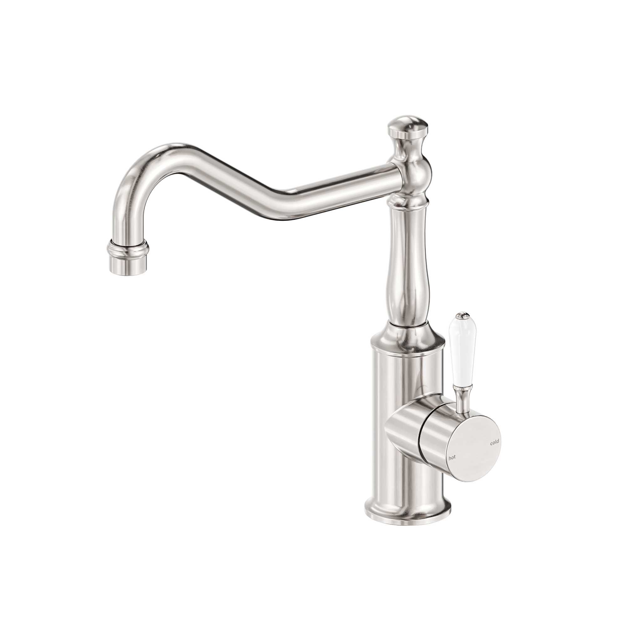 York Kitchen Mixer Hook Spout With White Porcelain Lever Brushed Nickel