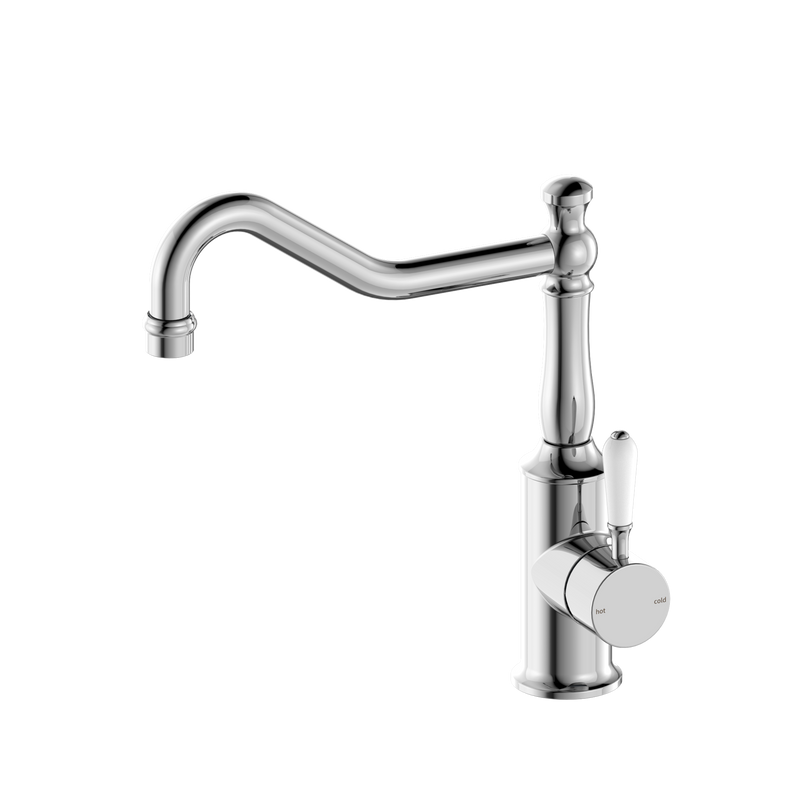 York Kitchen Mixer Hook Spout With White Porcelain Lever Chrome