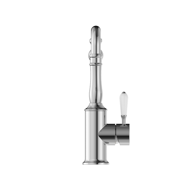 York Kitchen Mixer Hook Spout With White Porcelain Lever Chrome