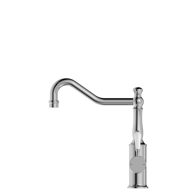 York Kitchen Mixer Hook Spout With White Porcelain Lever Chrome