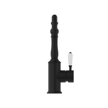 York Kitchen Mixer Hook Spout With White Porcelain Lever Matte Black