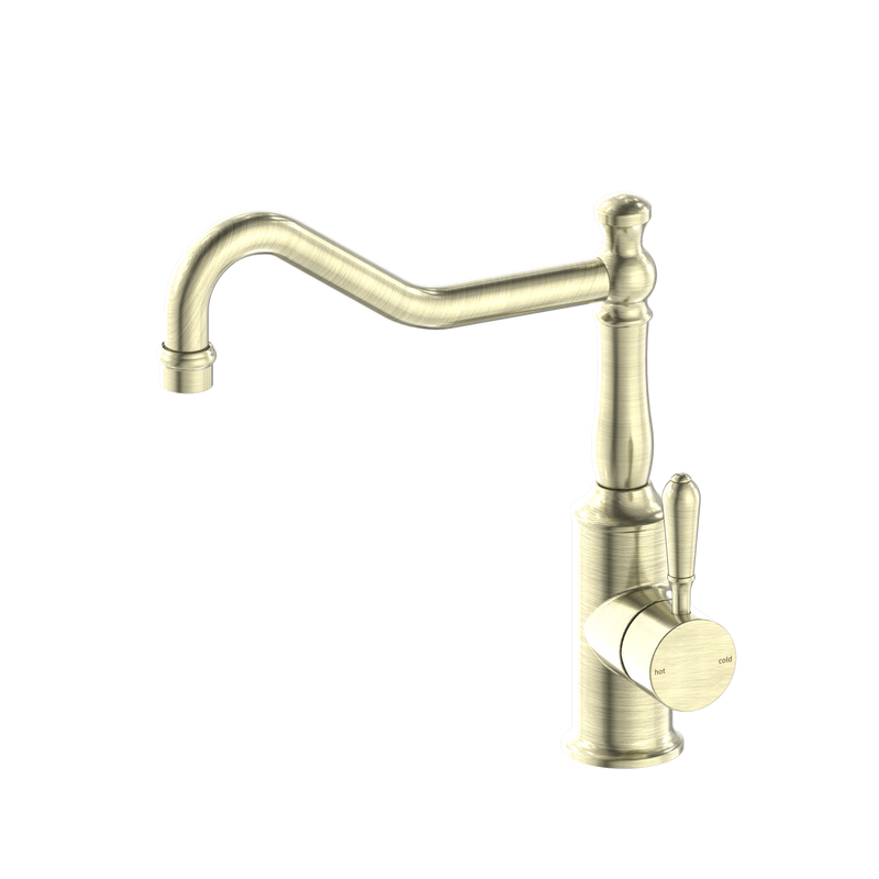 York Kitchen Mixer Hook Spout With Metal Lever Aged Brass