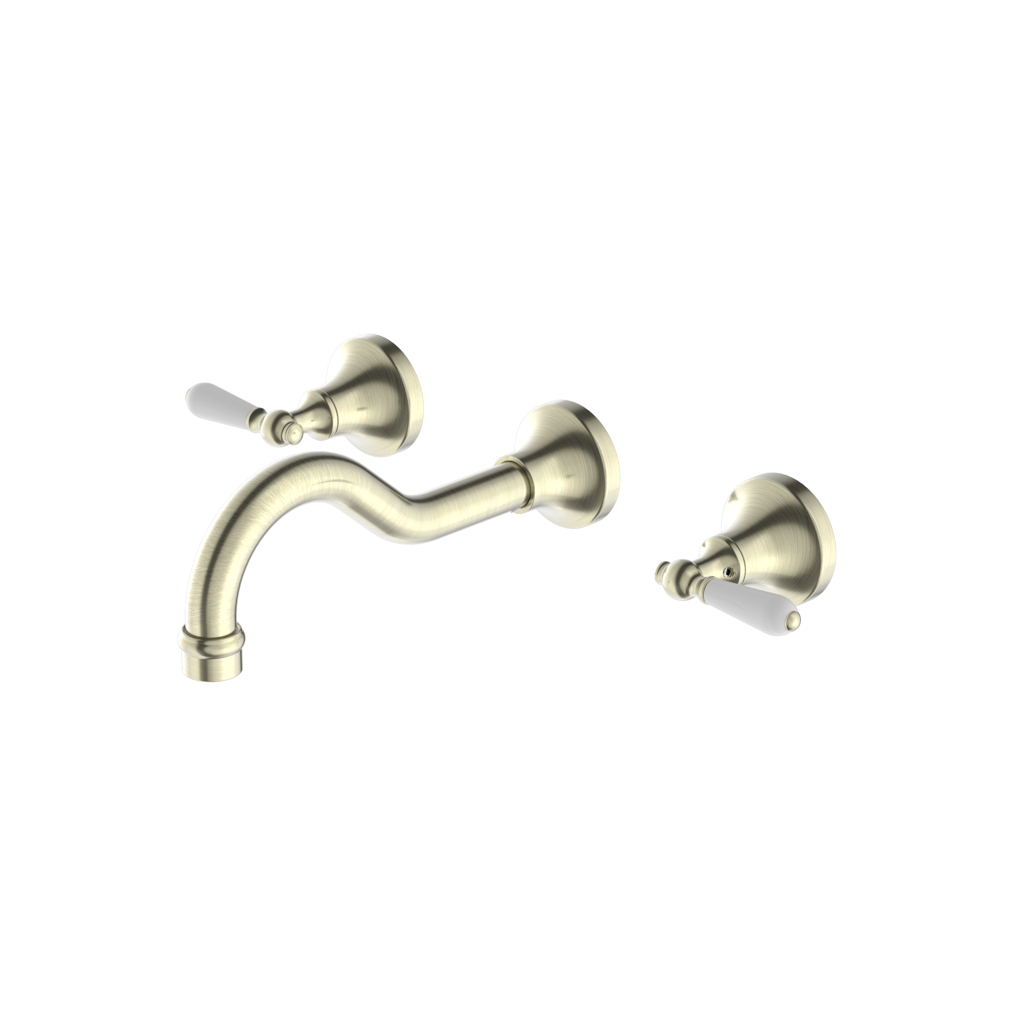 York Wall Basin Set With White Porcelain Lever Aged Brass