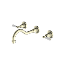 York Wall Basin Set With White Porcelain Lever Aged Brass
