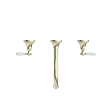 York Wall Basin Set With White Porcelain Lever Aged Brass