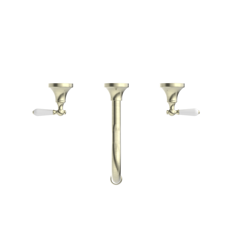 York Wall Basin Set With White Porcelain Lever Aged Brass