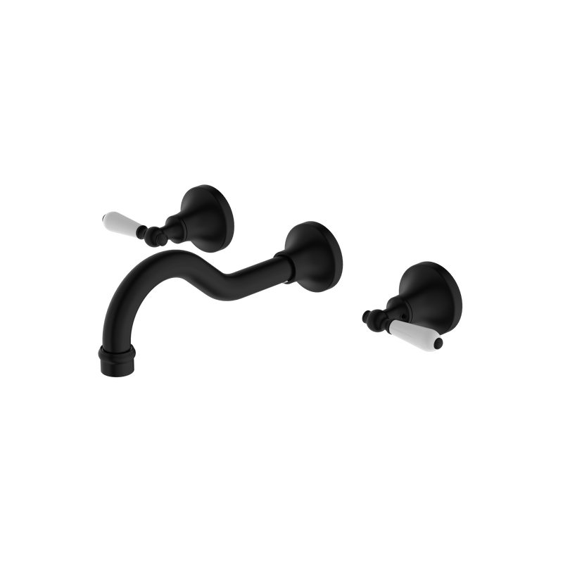York Wall Basin Set With White Porcelain Lever Matte Black