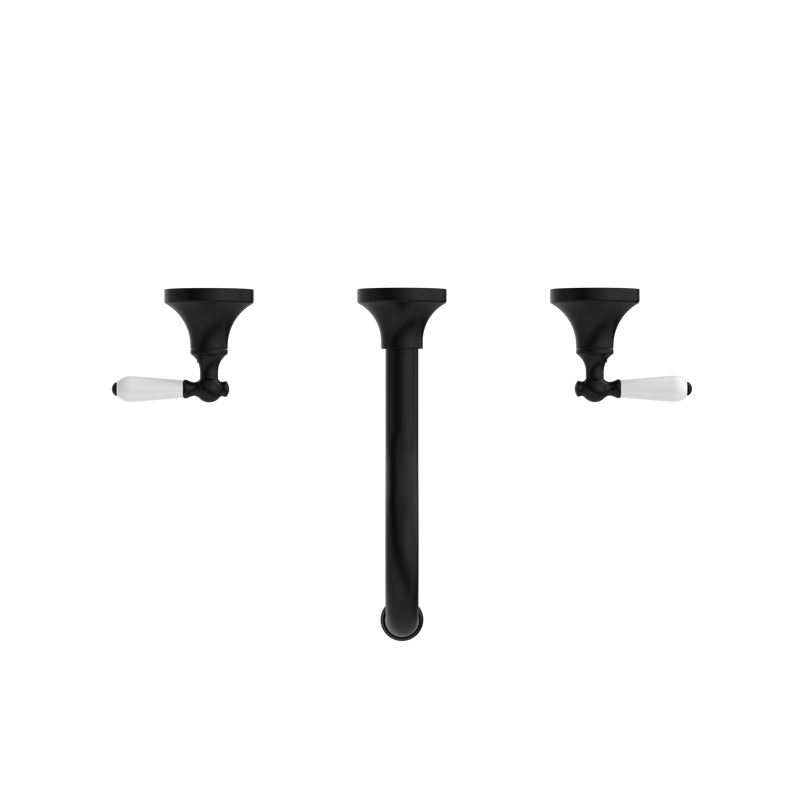 York Wall Basin Set With White Porcelain Lever Matte Black