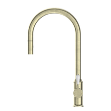 York Pull Out Sink Mixer With Vegie Spray Function With White Porcelain Lever Aged Brass
