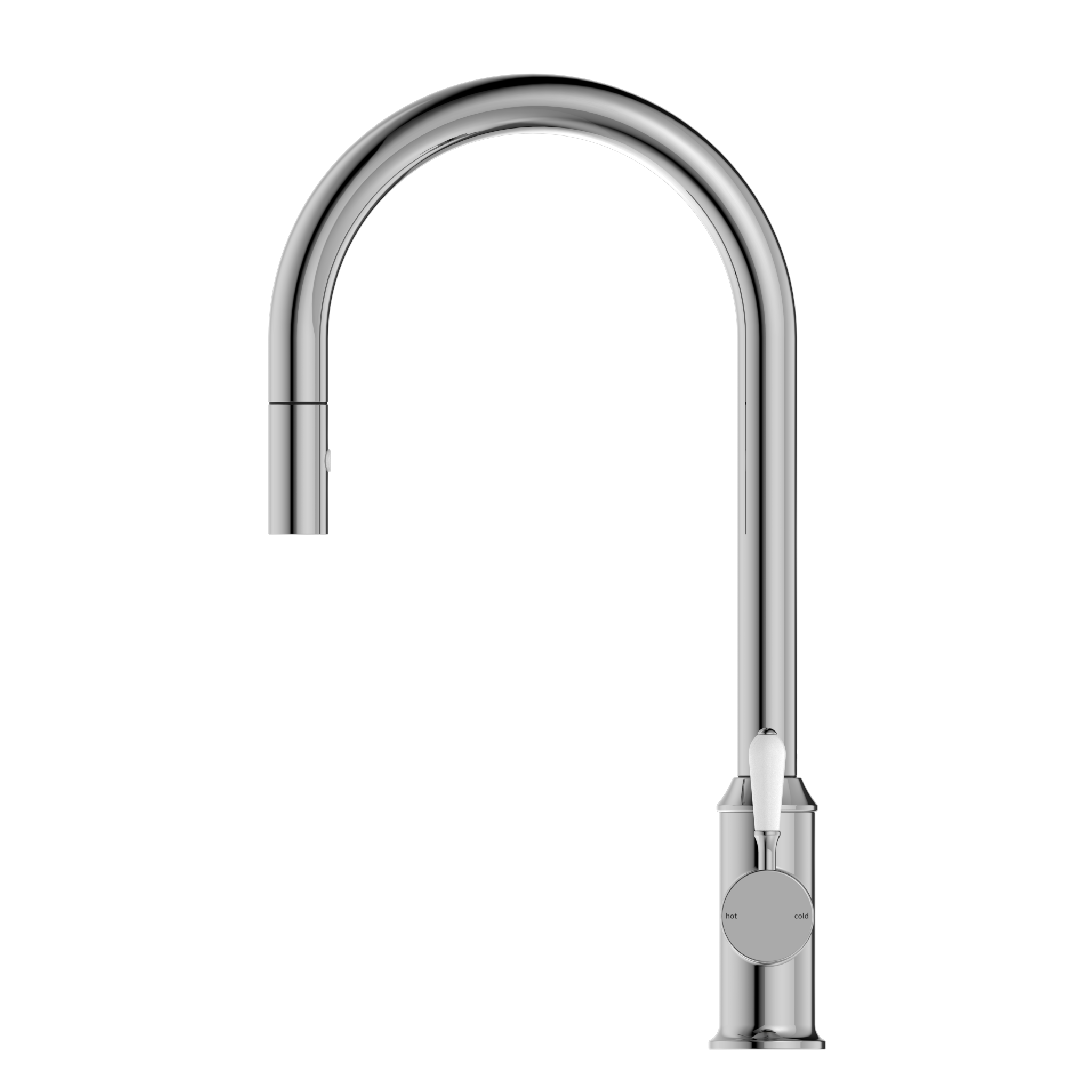 York Pull Out Sink Mixer With Vegie Spray Function With White Porcelain Lever Chrome