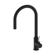 York Pull Out Sink Mixer With Vegie Spray Function With White Porcelain Lever Matte Black