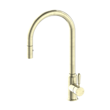 York Pull Out Sink Mixer With Vegie Spray Function With Metal Lever Aged Brass