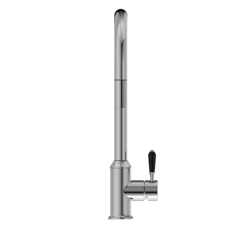 York Pull Out Sink Mixer With Vegie Spray Function With Black Porcelain Lever Chrome