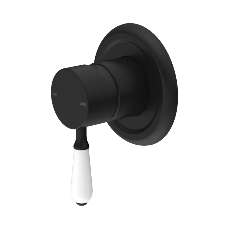 York Shower Mixer With White Porcelain Lever Matte Black