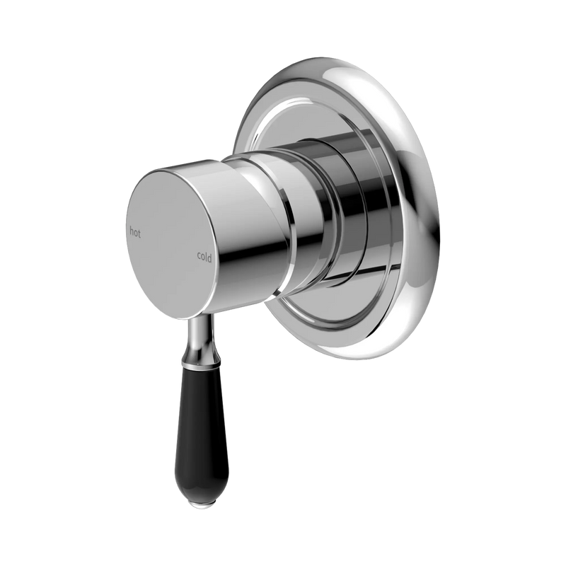 York Shower Mixer With Black Porcelain Lever Chrome