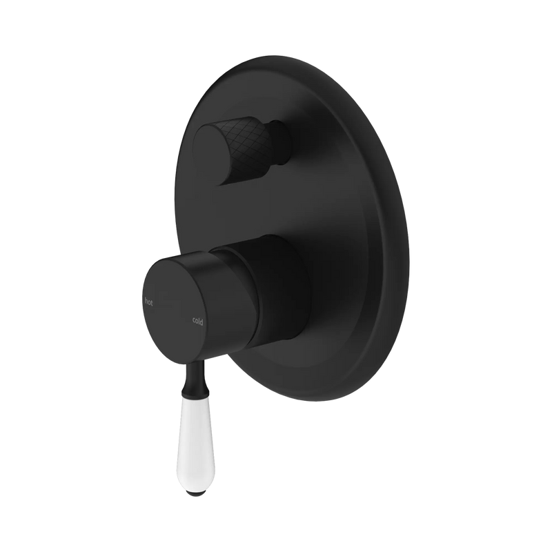 York Shower Mixer With Diverter With White Porcelain Lever Matte Black