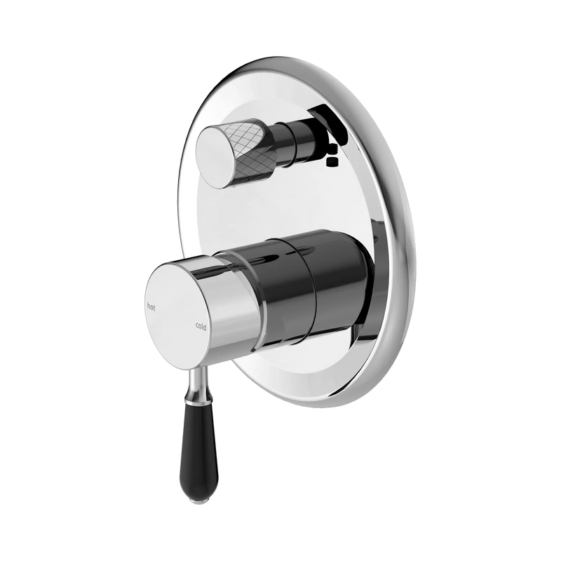 York Shower Mixer With Diverter With Black Porcelain Lever Chrome