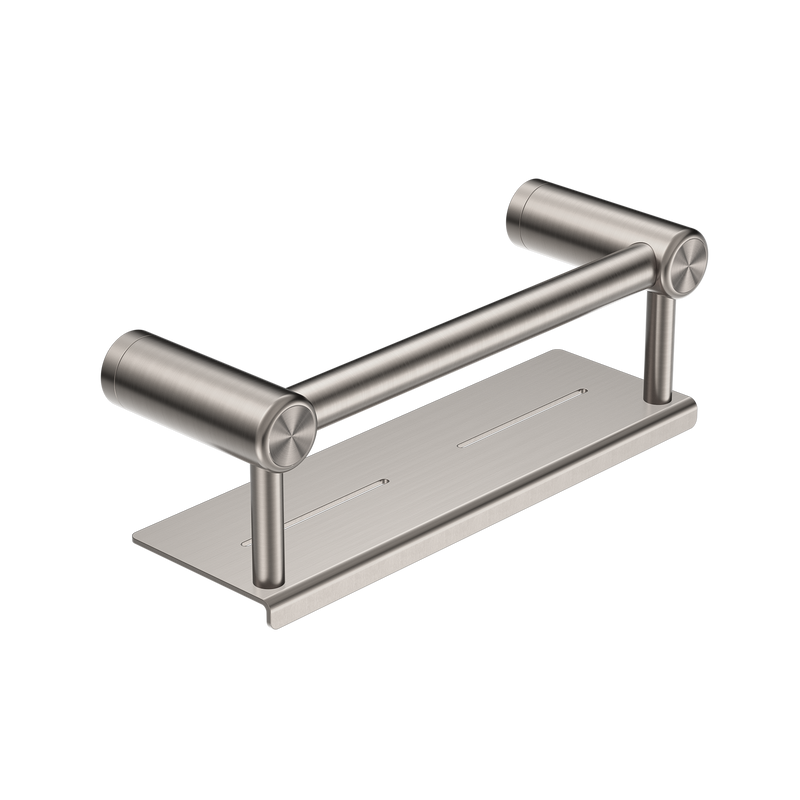 Mecca Care 25mm Grab Rail With Shelf 300mm Brushed Nickel