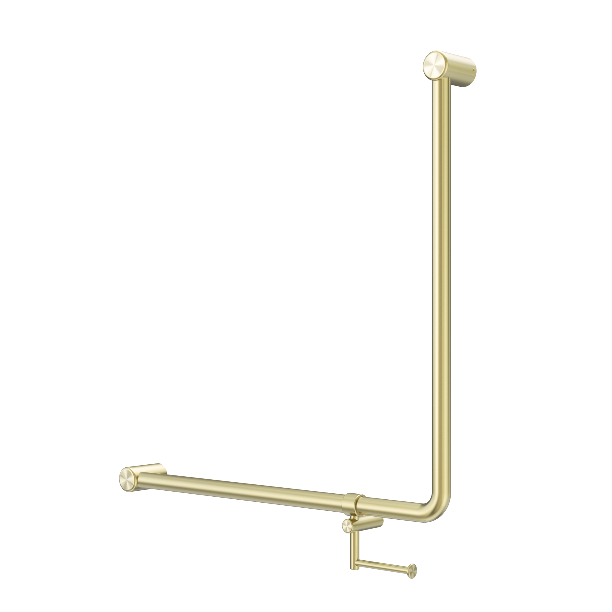 Mecca Care 32mm 90 Degree NZ4121 Accessible Toilet Grab Rail 750X750mm With Toilet Roll Holder Brushed Gold
