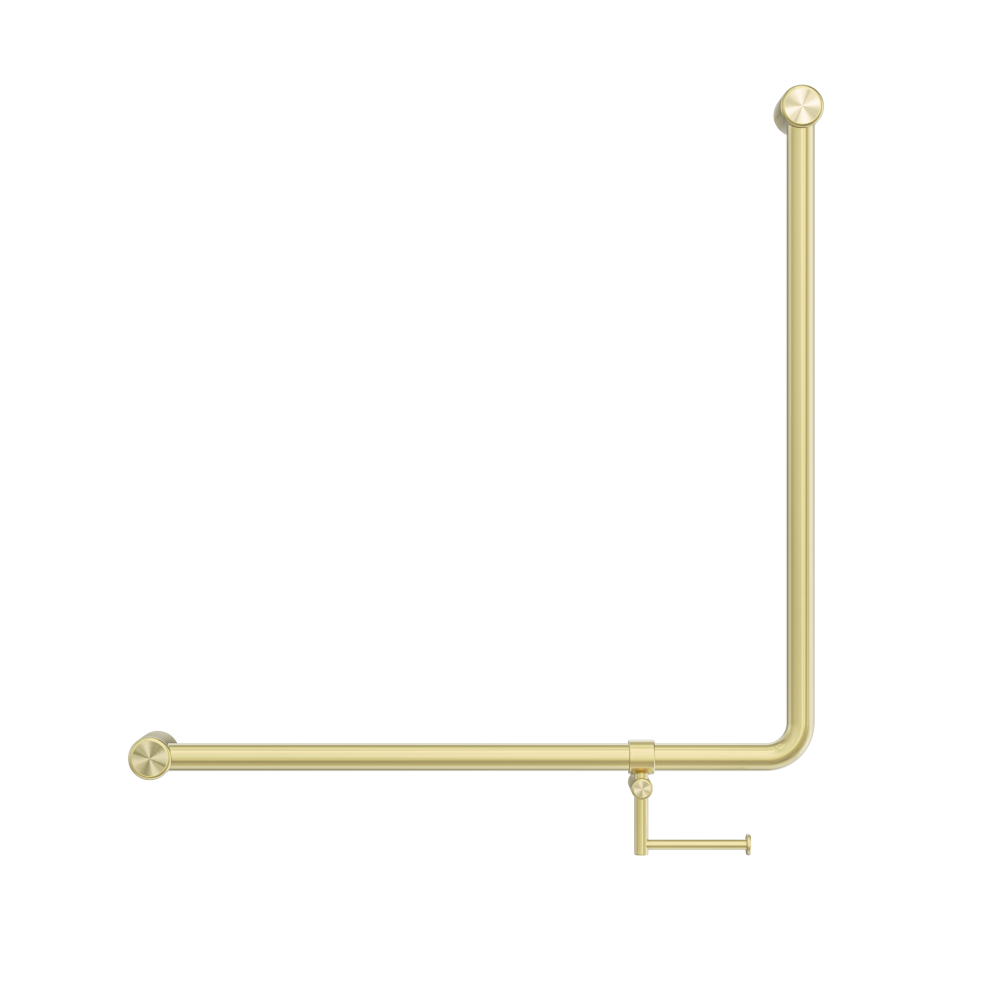 Mecca Care 32mm 90 Degree NZ4121 Accessible Toilet Grab Rail 750X750mm With Toilet Roll Holder Brushed Gold