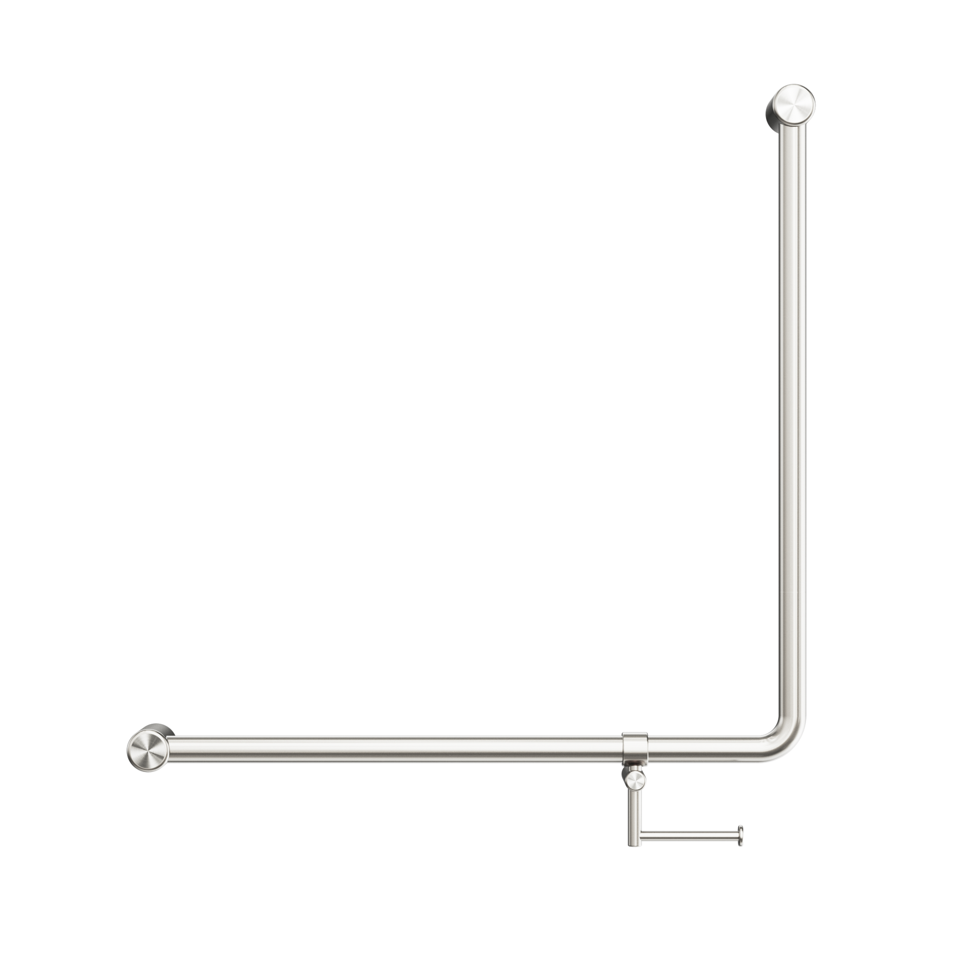 Mecca Care 32mm 90 Degree NZ4121 Accessible Toilet Grab Rail 750X750mm With Toilet Roll Holder Brushed Nickel