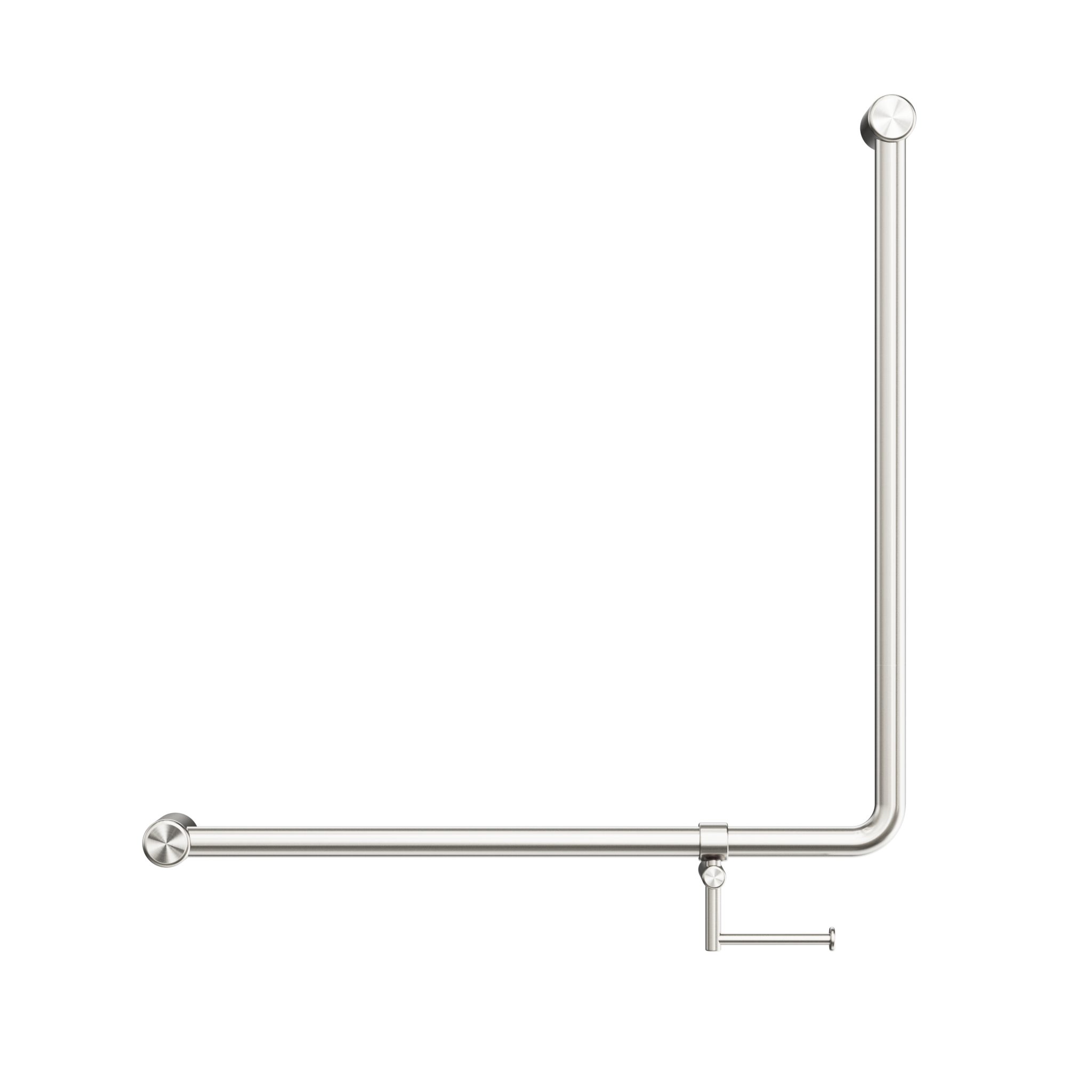 Mecca Care 32mm 90 Degree NZ4121 Accessible Toilet Grab Rail 750X750mm With Toilet Roll Holder Brushed Nickel