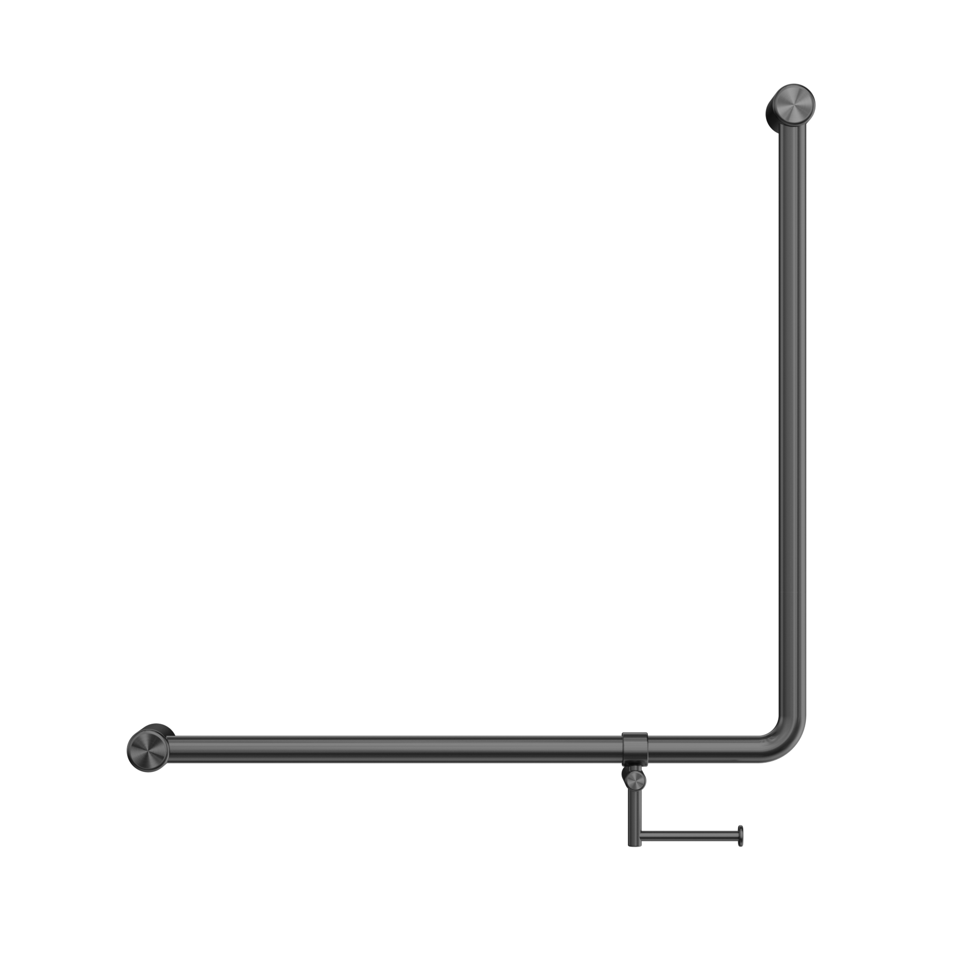 Mecca Care 32mm 90 Degree NZ4121 Accessible Toilet Grab Rail 750X750mm With Toilet Roll Holder Gun Metal