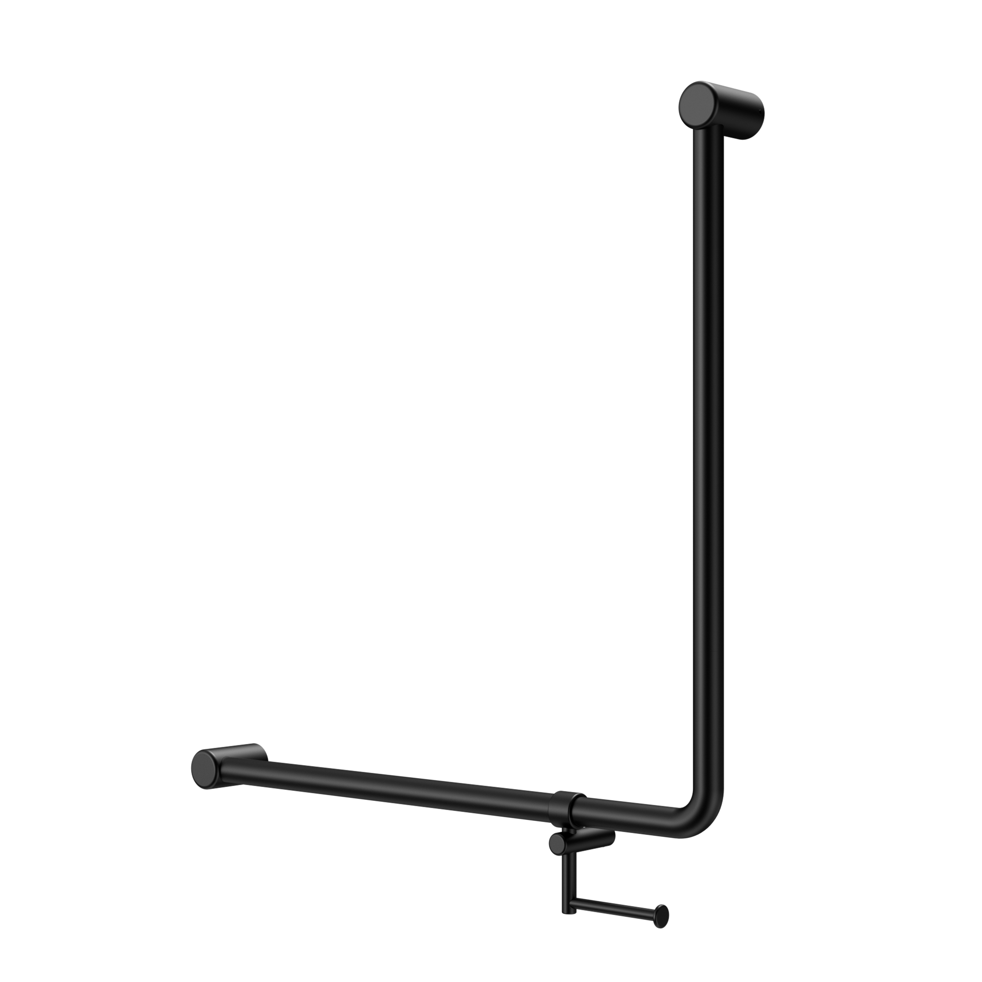 Mecca Care 32mm 90 Degree NZ4121 Accessible Toilet Grab Rail 750X750mm With Toilet Roll Holder Matte Black
