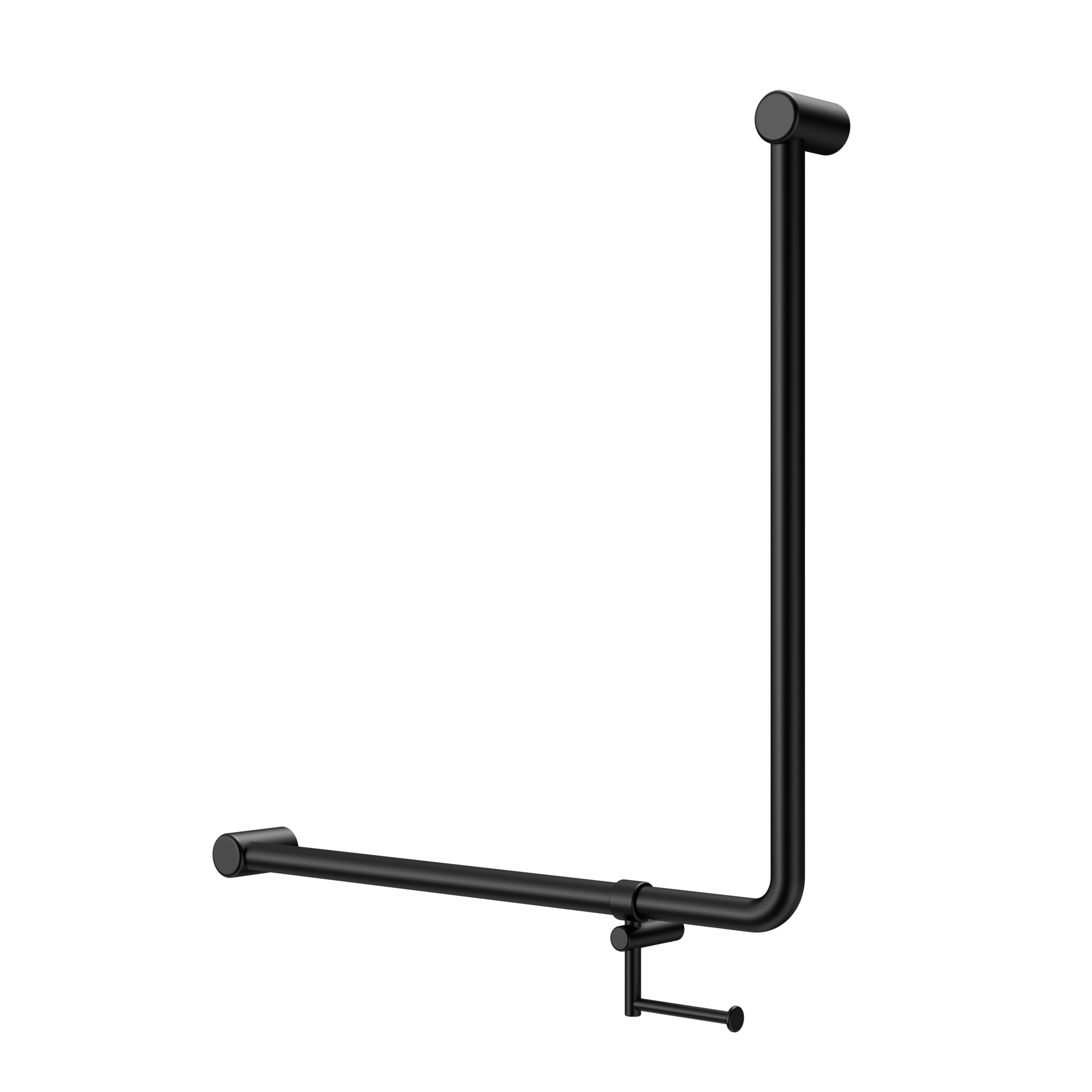 Mecca Care 32mm 90 Degree NZ4121 Accessible Toilet Grab Rail 750X750mm With Toilet Roll Holder Matte Black