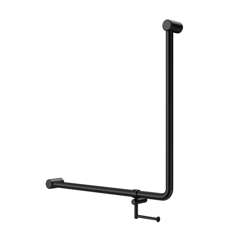 Mecca Care 32mm 90 Degree NZ4121 Accessible Toilet Grab Rail 750X750mm With Toilet Roll Holder Matte Black