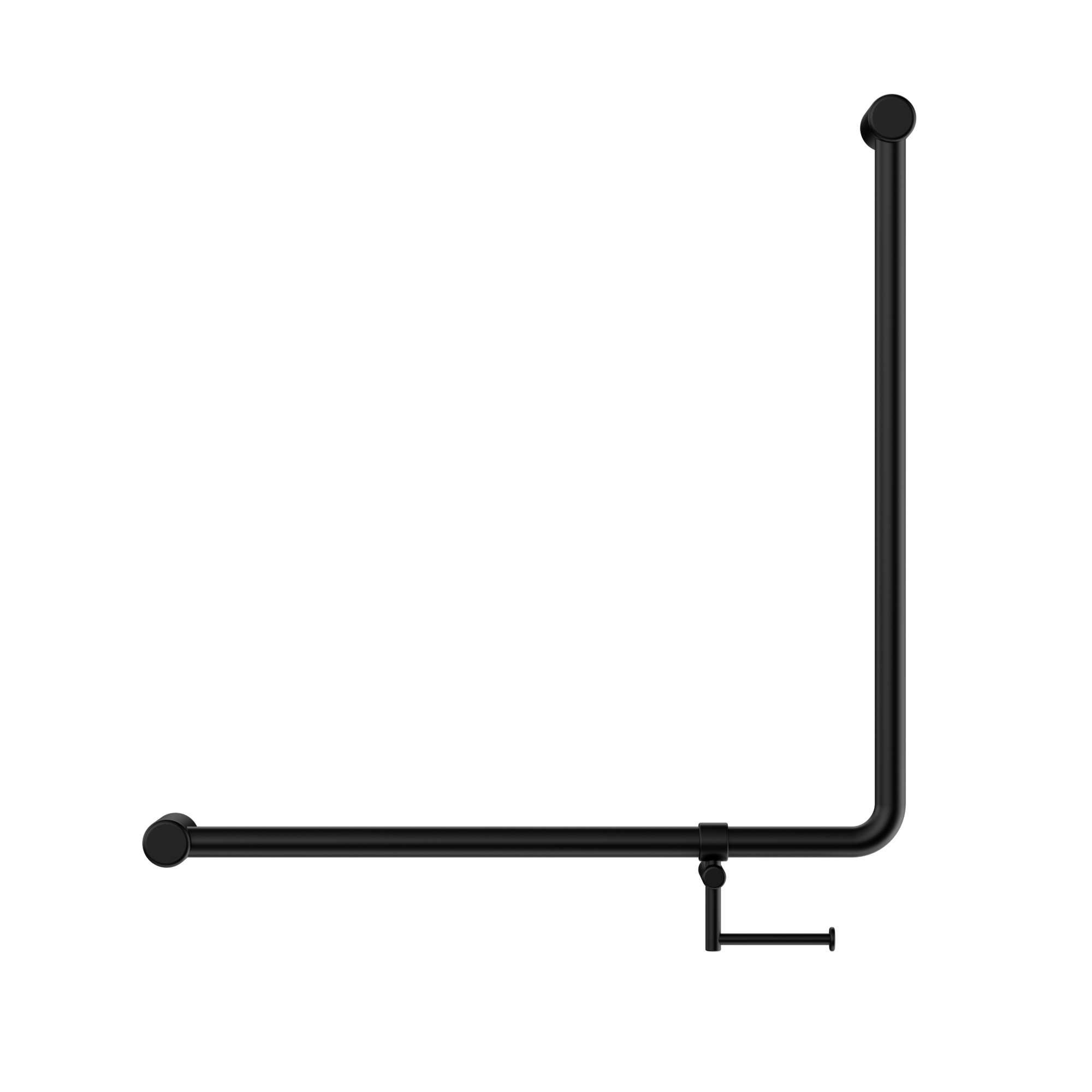 Mecca Care 32mm 90 Degree NZ4121 Accessible Toilet Grab Rail 750X750mm With Toilet Roll Holder Matte Black