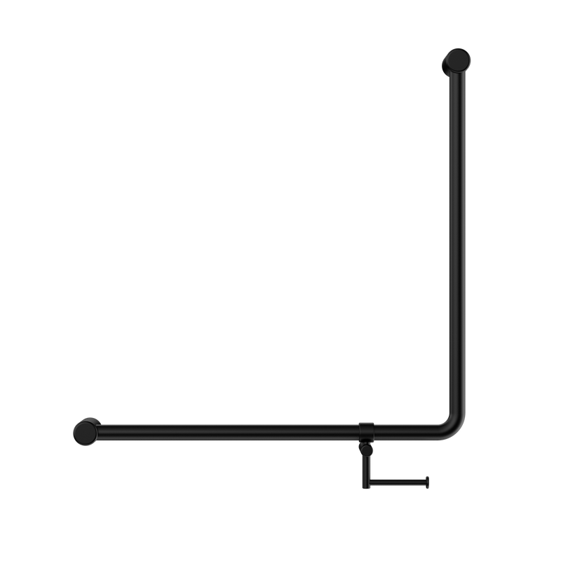 Mecca Care 32mm 90 Degree NZ4121 Accessible Toilet Grab Rail 750X750mm With Toilet Roll Holder Matte Black