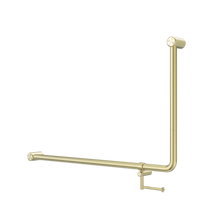 Mecca Care 32mm DDA Accessible Toilet 90 Degree Bent Tube Grab Rail 600X1000mm With Toilet Roll Holder Brushed Gold