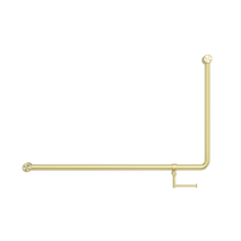 Mecca Care 32mm DDA Accessible Toilet 90 Degree Bent Tube Grab Rail 600X1000mm With Toilet Roll Holder Brushed Gold