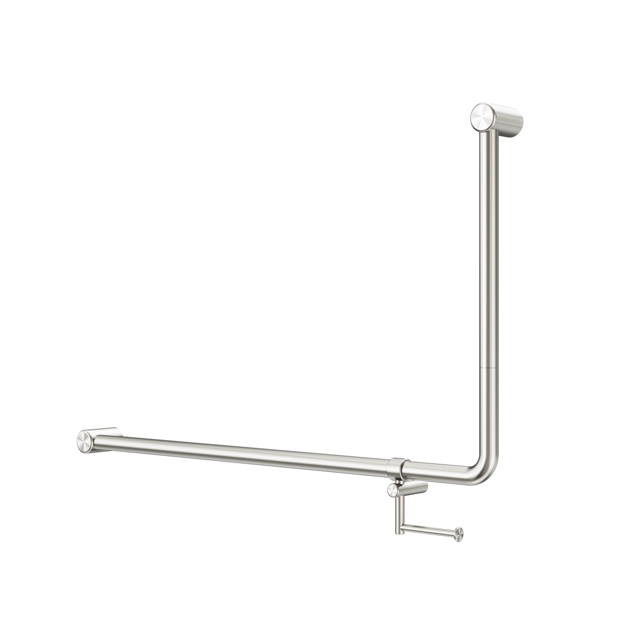 Mecca Care 32mm DDA Accessible Toilet 90 Degree Bent Tube Grab Rail 600X1000mm With Toilet Roll Holder Brushed Nickel